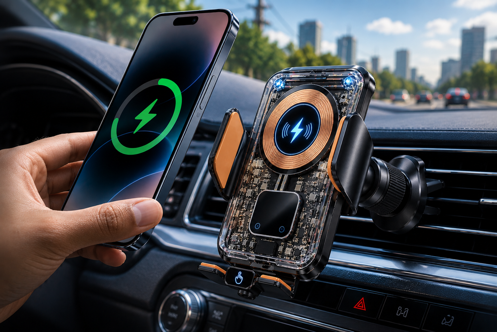 FancyRid Transparent Magnetic Wireless Car Charger & Phone Holder – 15W Fast Charging